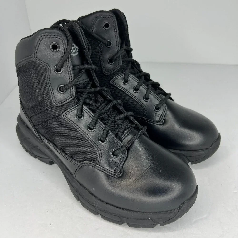 Interceptor Mens MNIN48DP001 Black Leather Mid Lace Up Size 7.5 Combat Boots